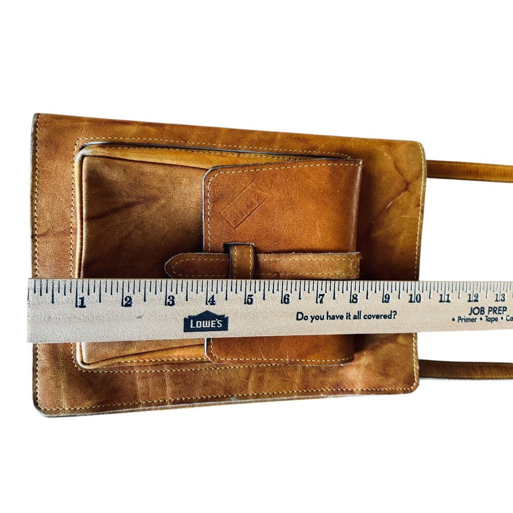 Frye Artisan Rectangle Adjustable Camel Leather Bag Fold Over Adjustable Strap - Picture 12 of 16